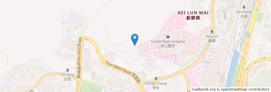 Mapa de ubicacion de 流動郵政局:青山醫院 Mobile Post Office: Castle Peak Hospital en چین, هنگ‌کنگ, گوانگ‌دونگ, 新界 New Territories, 屯門區 Tuen Mun District.
