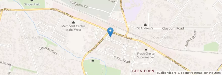 Mapa de ubicacion de Glen Eden Bakehouse Cafe en New Zealand, Auckland, Waitākere Ranges.