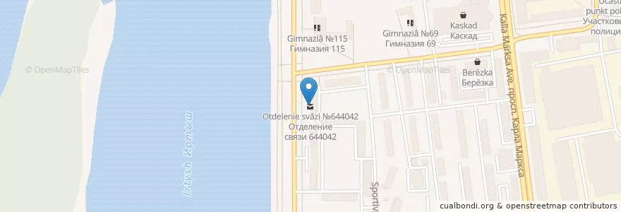 Mapa de ubicacion de Омск 644042 en Rusia, Distrito Federal De Siberia, Omsk, Омский Район, Городской Округ Омск.