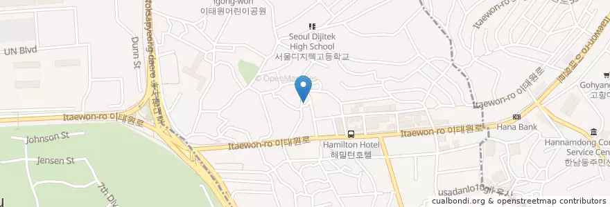 Mapa de ubicacion de NERD Bar en Südkorea, Seoul, 용산구, 용산2가동, 이태원1동.