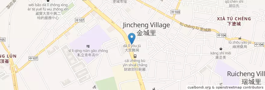 Mapa de ubicacion de 全津便當 en 타이완, 타이중 시, 다리구.