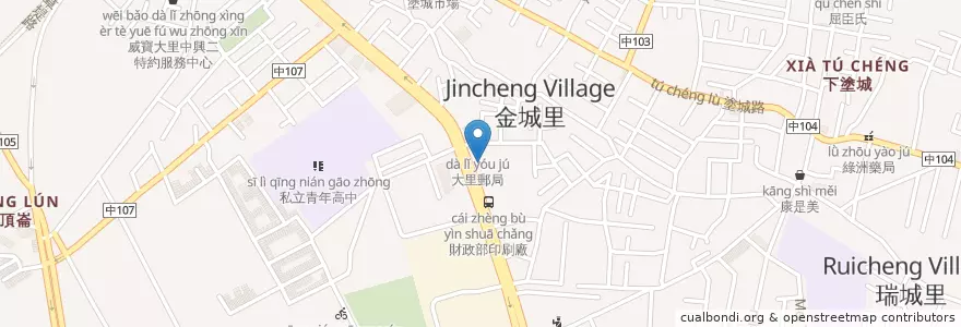 Mapa de ubicacion de 彰化第五信用合作社 en Taiwan, Taichung, 大里區.
