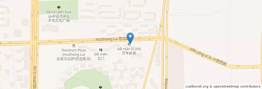 Mapa de ubicacion de 百年锅贴(亚运村店) en China, Peking, Hebei, 朝阳区 / Chaoyang.