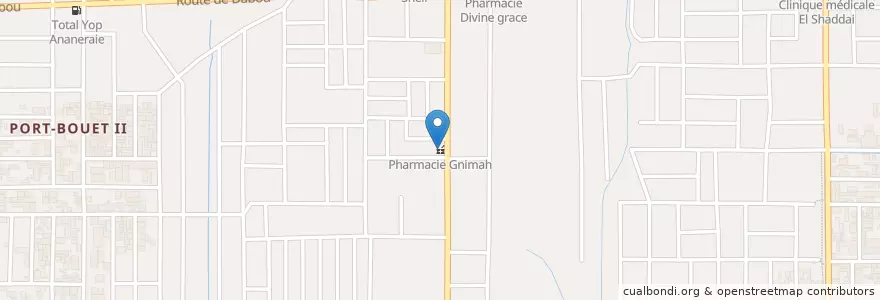 Mapa de ubicacion de Pharmacie Gnimah en Costa D'Avorio, Abidjan, Yopougon.