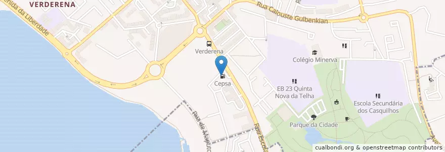 Mapa de ubicacion de Cepsa en پرتغال, Área Metropolitana De Lisboa, ستوبال, Península De Setúbal, Barreiro, Alto Do Seixalinho, Santo André E Verderena.