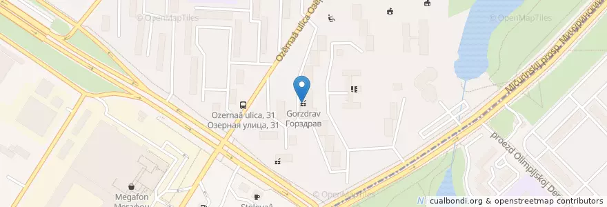 Mapa de ubicacion de Горздрав en ロシア, 中央連邦管区, モスクワ, Западный Административный Округ, Район Очаково-Матвеевское.