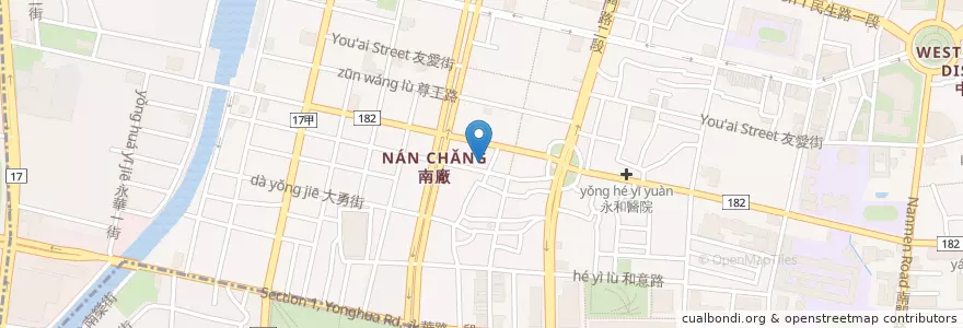 Mapa de ubicacion de 阿明豬心 en 臺灣, 臺南市, 中西區.