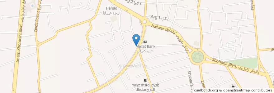 Mapa de ubicacion de بانک قوامین en イラン, ケルマーン, شهرستان بم, بخش مرکزی شهرستان بم, بم.