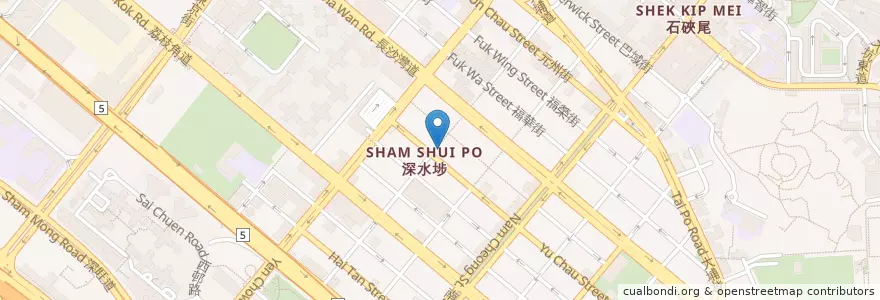 Mapa de ubicacion de 合益泰小食 en China, Cantão, Hong Kong, Kowloon, Novos Territórios, 深水埗區 Sham Shui Po District.