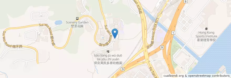 Mapa de ubicacion de 流動郵政局: 穗禾苑 Mobile Post Office: Sui Wo Court en China, Guangdong, Hong Kong, Wilayah Baru, 沙田區 Sha Tin District.