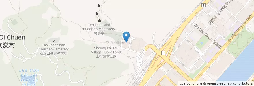 Mapa de ubicacion de 沙田中央郵政局 Sha Tin Central Post Office en الصين, غوانغدونغ, هونغ كونغ, الأقاليم الجديدة, 沙田區 Sha Tin District.