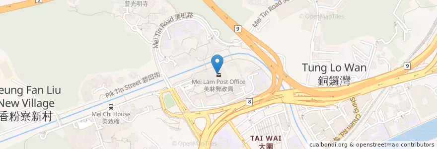 Mapa de ubicacion de 美林郵政局 Mei Lam Post Office en China, Cantão, Hong Kong, Novos Territórios, 沙田區 Sha Tin District.