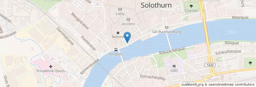 Mapa de ubicacion de Café Bar Landhaus en Zwitserland, Solothurn, Amtei Solothurn-Lebern, Bezirk Solothurn, Bezirk Wasseramt, Solothurn.