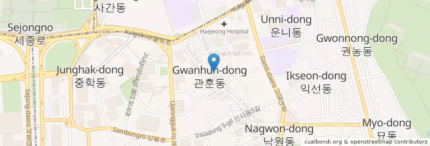Mapa de ubicacion de Dung Cafe en كوريا الجنوبية, سول, 종로구, 종로1·2·3·4가동.