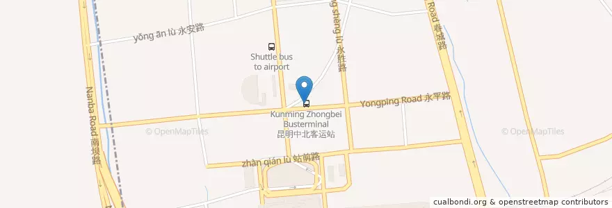 Mapa de ubicacion de 昆明中北客运站 en Cina, Yunnan, 昆明市, 官渡区, 太和街道.
