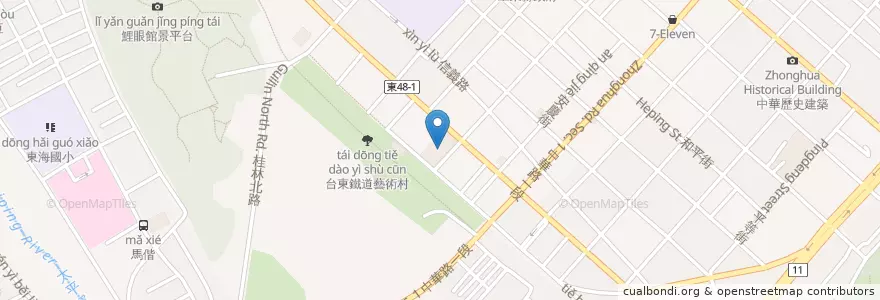 Mapa de ubicacion de 台東秀泰影城-御之饌日式料理 en تایوان, 臺灣省, 臺東縣, 臺東市.