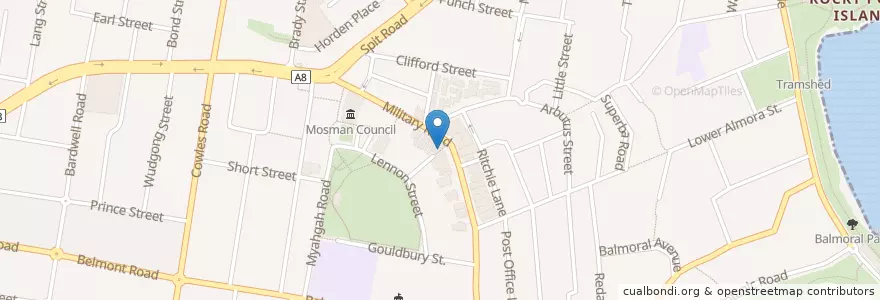 Mapa de ubicacion de Albion Lane Cafe en 오스트레일리아, New South Wales, 시드니, Mosman Municipal Council.