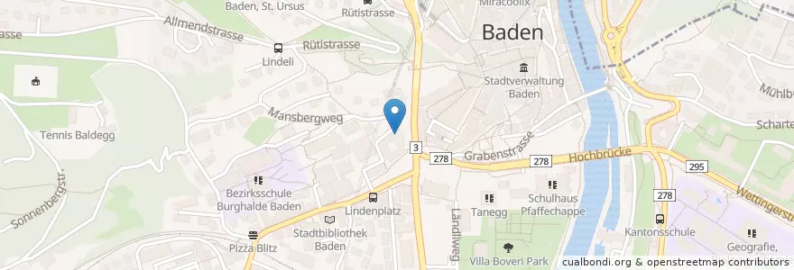 Mapa de ubicacion de Bezirksgericht Baden en Suisse, Argovie, Bezirk Baden, Baden.