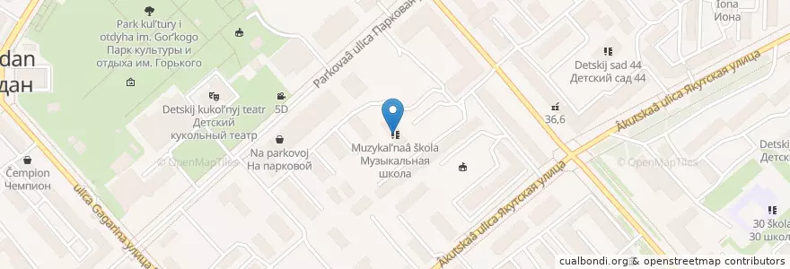 Mapa de ubicacion de Музыкальная школа  en Rusia, Distrito Federal Del Lejano Oriente, Магаданская Область, Городской Округ Магадан.