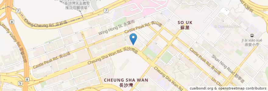 Mapa de ubicacion de 長沙灣郵政局 Cheung Sha Wan Post Office en China, Cantão, Hong Kong, Kowloon, Novos Territórios, 深水埗區 Sham Shui Po District.