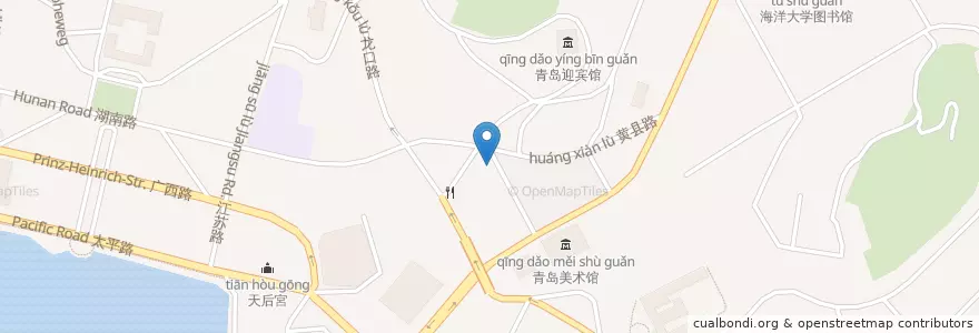 Mapa de ubicacion de 韦迦咖啡旅舍 en 中国, 山东省, 青岛市, 市南区.