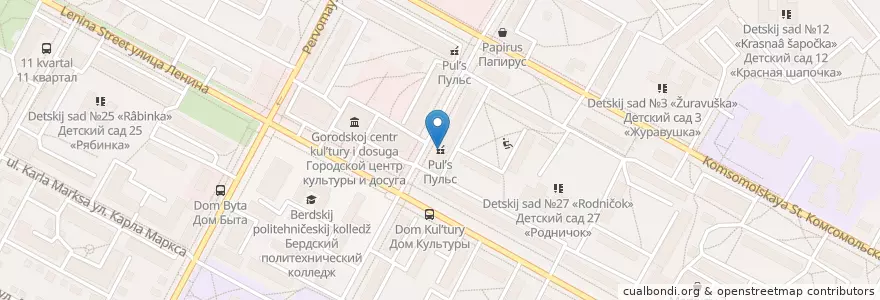 Mapa de ubicacion de Пульс en Rusya Federasyonu, Сибирский Федеральный Округ, Novosibirsk Oblastı, Городской Округ Бердск.