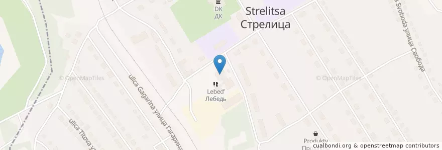Mapa de ubicacion de Лебедь en Russland, Föderationskreis Zentralrussland, Oblast Woronesch, Семилукский Район, Стрелицкое Городское Поселение.