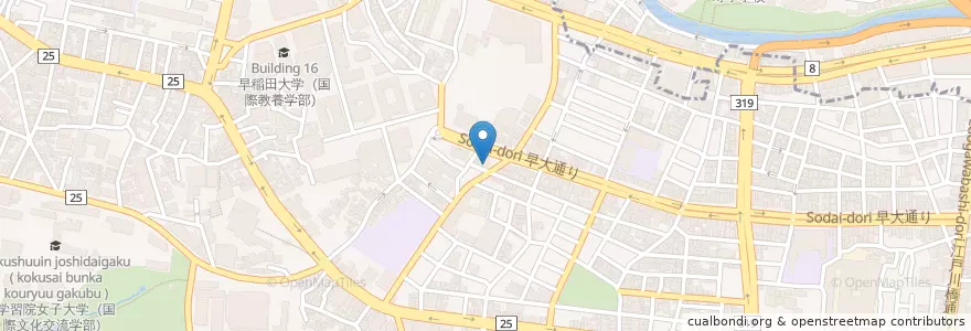 Mapa de ubicacion de 早稲田大学前 en Japonya, 東京都, 新宿区.