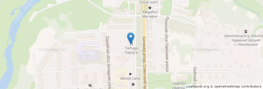 Mapa de ubicacion de Тартуга en ロシア, 北西連邦管区, レニングラード州, Тосненский Район, Никольское Городское Поселение.