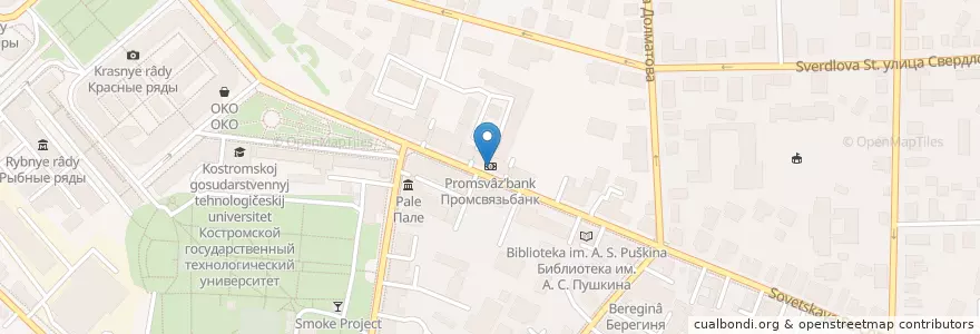 Mapa de ubicacion de Промсвязьбанк en ロシア, 中央連邦管区, Костромская Область, Костромской Район, Городской Округ Кострома.
