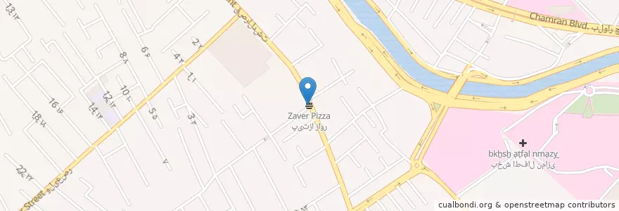 Mapa de ubicacion de پیتزا زاور en ایران, استان فارس, شهرستان شیراز, بخش مرکزی, شیراز.