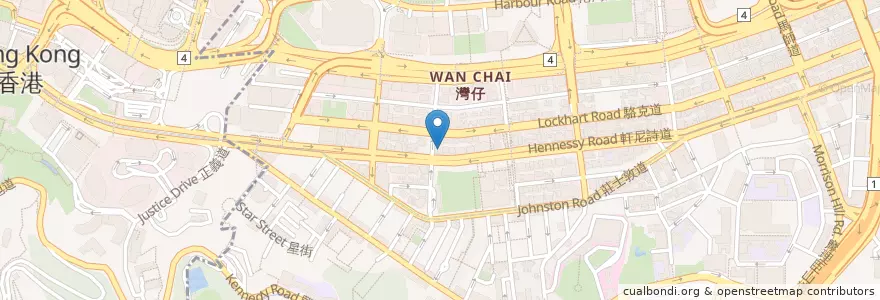 Mapa de ubicacion de 明明車仔麵專門店 Ming Ming Cart Noodle Bar en China, Guangdong, Hongkong, Hongkong, New Territories, 灣仔區 Wan Chai District.