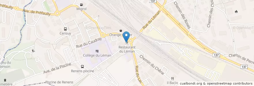 Mapa de ubicacion de Restaurant du Léman en Suíça, Vaud, District De L'Ouest Lausannois, Renens.