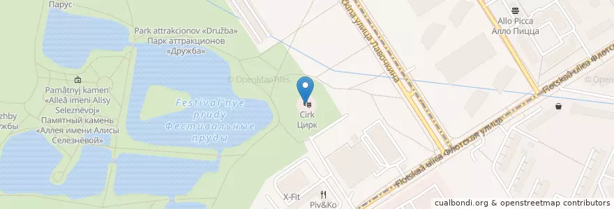 Mapa de ubicacion de Цирк en Russland, Föderationskreis Zentralrussland, Moskau, Nördlicher Verwaltungsbezirk, Головинский Район, Район Левобережный.