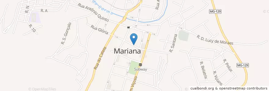 Mapa de ubicacion de Lanchonete da Naná en ブラジル, 南東部地域, ミナス ジェライス, Microrregião Ouro Preto, Região Geográfica Intermediária De Belo Horizonte, Mariana.