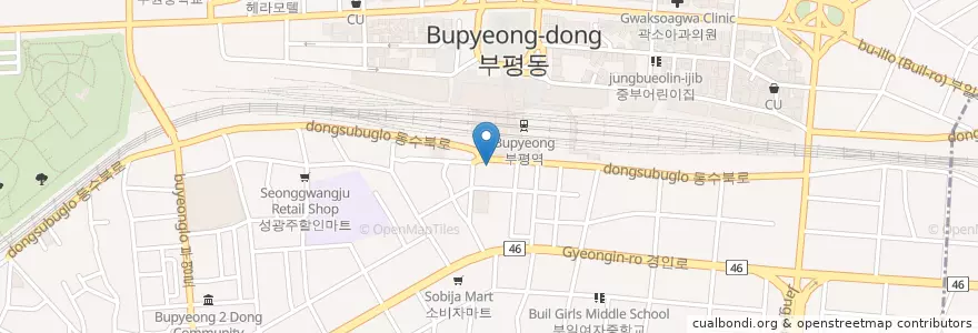 Mapa de ubicacion de utas nomer en 대한민국, 인천, 부평구, 부평동.