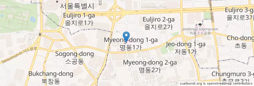 Mapa de ubicacion de 摩休頓納年糕鍋 en South Korea, Seoul, Myeong-Dong.