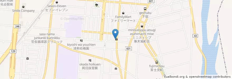 Mapa de ubicacion de 厚木旭町五郵便局 en 日本, 神奈川県, 厚木市.
