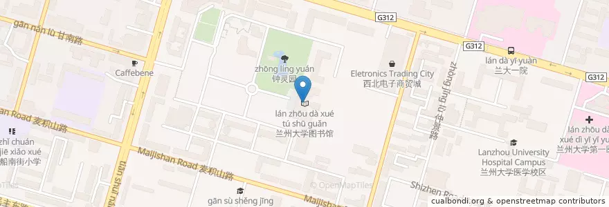 Mapa de ubicacion de 兰州大学图书馆 en 中国, 甘粛省, 蘭州市, 城关区, 团结新村街道.