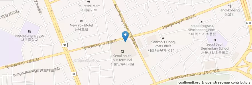 Mapa de ubicacion de 버거킹 en Coreia Do Sul, Seul, 서초구, 서초3동, 서초동.