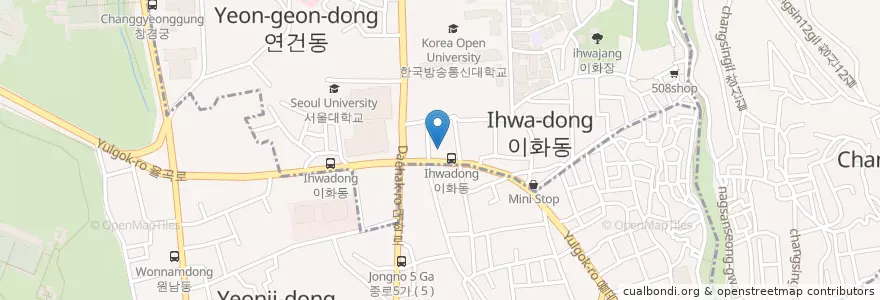 Mapa de ubicacion de 장위동유성집 종로점 en كوريا الجنوبية, سول, 종로구, 이화동.