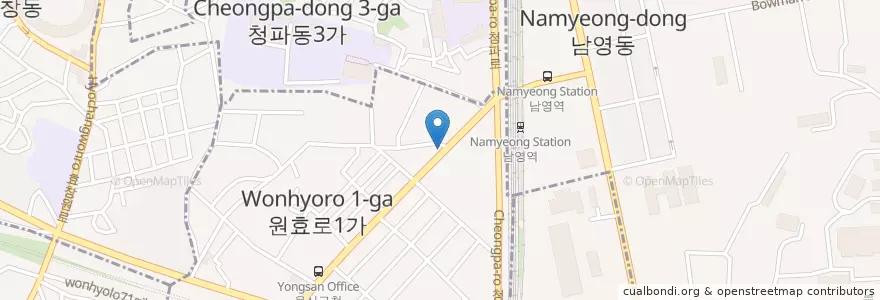 Mapa de ubicacion de 피자 알볼로 en Südkorea, Seoul, 용산구, 원효로1동.