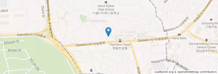 Mapa de ubicacion de 마이치치스 en 韩国/南韓, 首尔, 龍山區, 이태원1동.