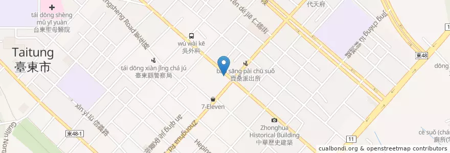Mapa de ubicacion de 玉山銀行 en تایوان, 臺灣省, 臺東縣, 臺東市.