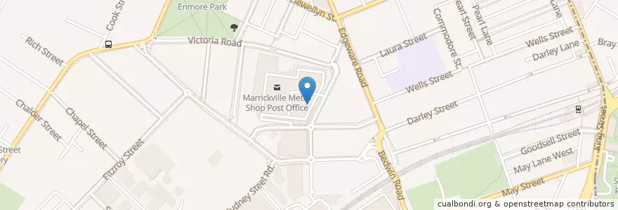 Mapa de ubicacion de Marrickville Metro Shop Post Office en Australie, Nouvelle Galles Du Sud, Inner West Council, Sydney.