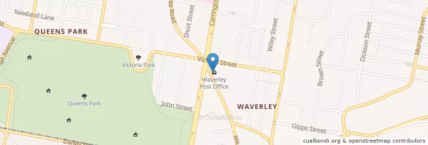 Mapa de ubicacion de Waverley Post Office en Australië, Nieuw-Zuid-Wales, Waverley Council, Sydney.