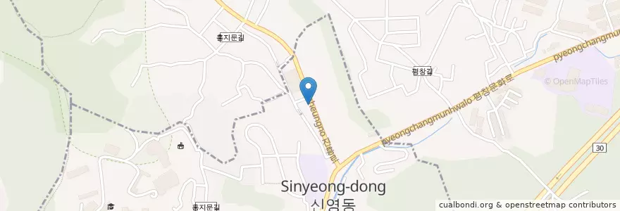 Mapa de ubicacion de 국민은행세검정지점 (Gungmin Bank Segeomjeongjijeom) en کره جنوبی, سئول, 종로구, 평창동, 부암동.