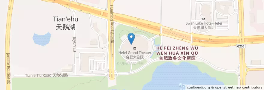 Mapa de ubicacion de 合肥大剧院 en China, Anhui, Hefei, 蜀山区 (Shushan), 合肥市区, 合肥政务文化新区, 笔架山街道.