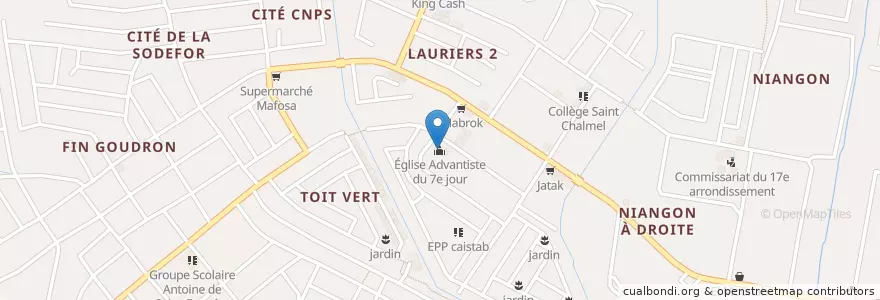 Mapa de ubicacion de Église Advantiste du 7e jour en Costa De Marfil, Abiyán, Yopougon.