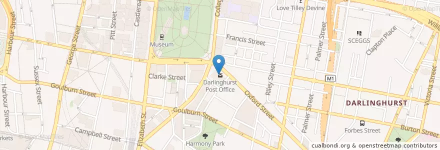 Mapa de ubicacion de Darlinghurst Post Office en أستراليا, نيوساوث ويلز, Council Of The City Of Sydney, Sydney.